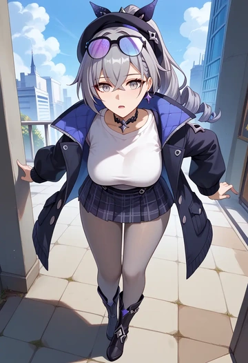 star rail,silver wolf,winter,student uniform,pea coat  - AI generated anime art